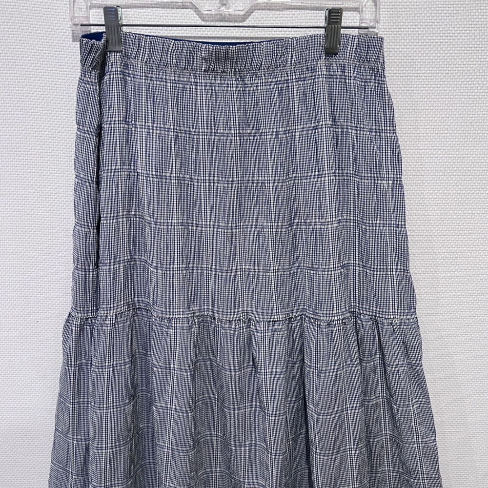 Max Studio London Blue Plaid Tiered Maxi‎ Skirt Elastic Waist Cottagecore Preppy - Picture 4 of 11